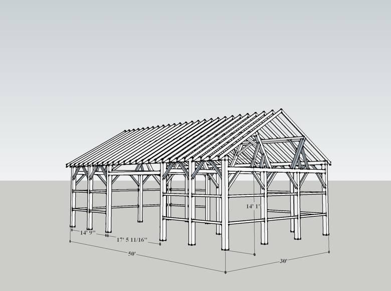 Jan De Jong Barn Frame 3D Drawings / Jan De Jong Front Right Corner with rafters